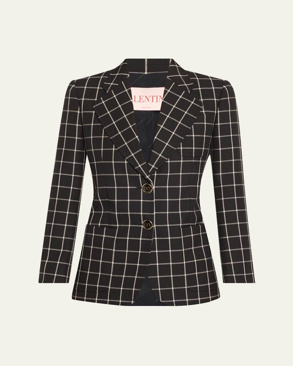 Check Print Patch Pocket Wool Blazer